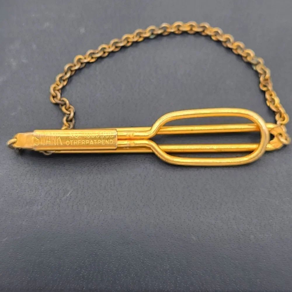 Vintage Swank Gold Tone Art Deco Style Tie Bar Clip / Clasp